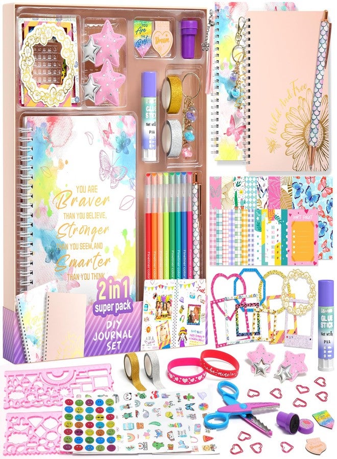 ADUSRIZ 2-Pack DIY Journal Kit for Girls Ages 8-14 Year Old, Birthday Christmas Gifts for Teen Girls, 70+ Pcs Art & Crafts, Scrapbook & Diary Supplies Toy Set Trendy Stuff for Kids - Image 1
